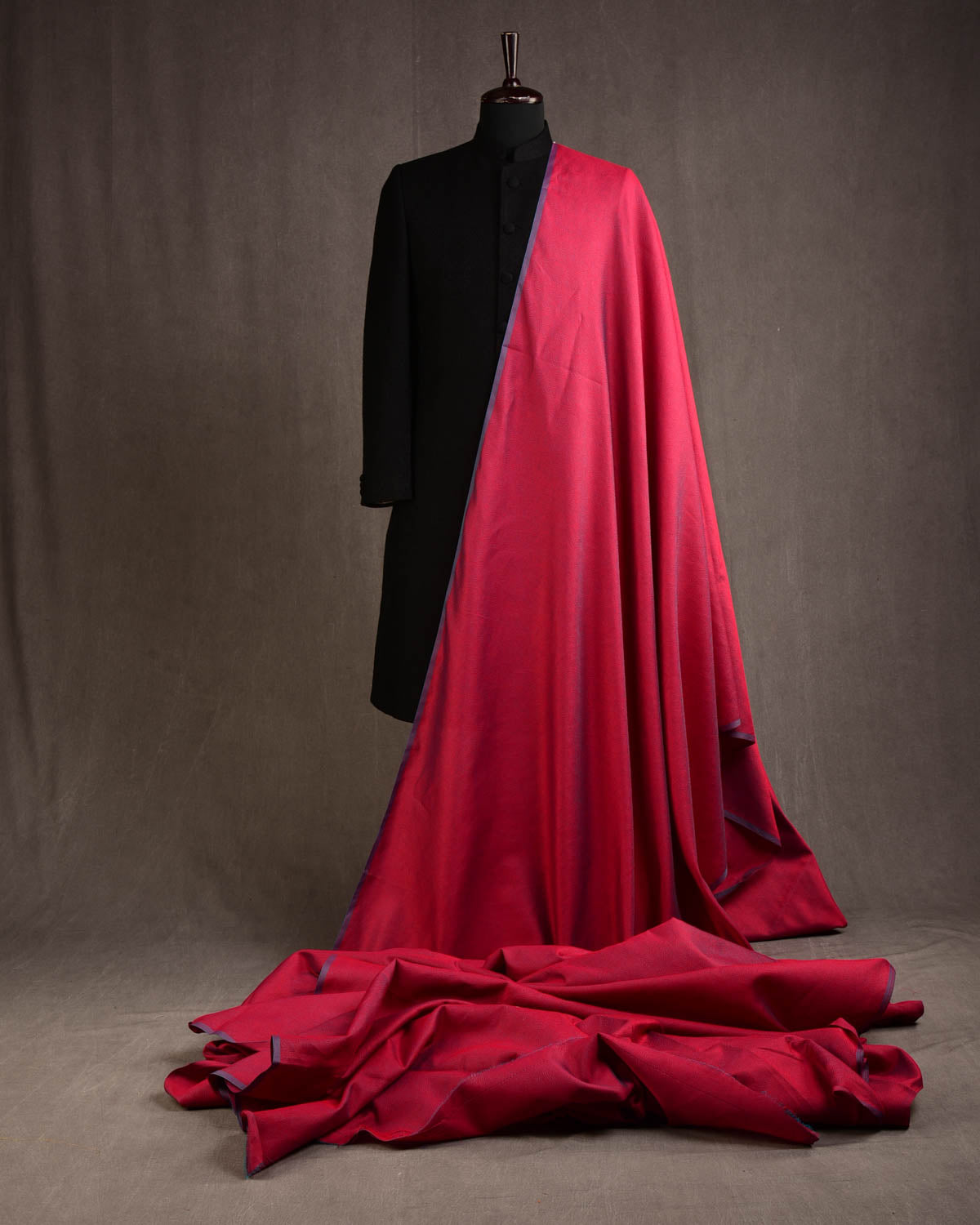 Shot Red Dotted Paisley Tanchoi Woven Poly Cotton Silk Banarasi Fabric-HolyWeaves