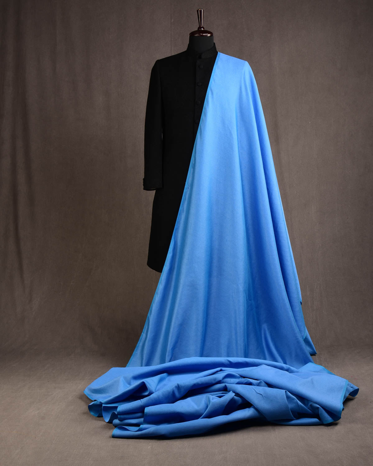 Blue Dotted Paisley Tanchoi Woven Poly Cotton Silk Banarasi Fabric-HolyWeaves