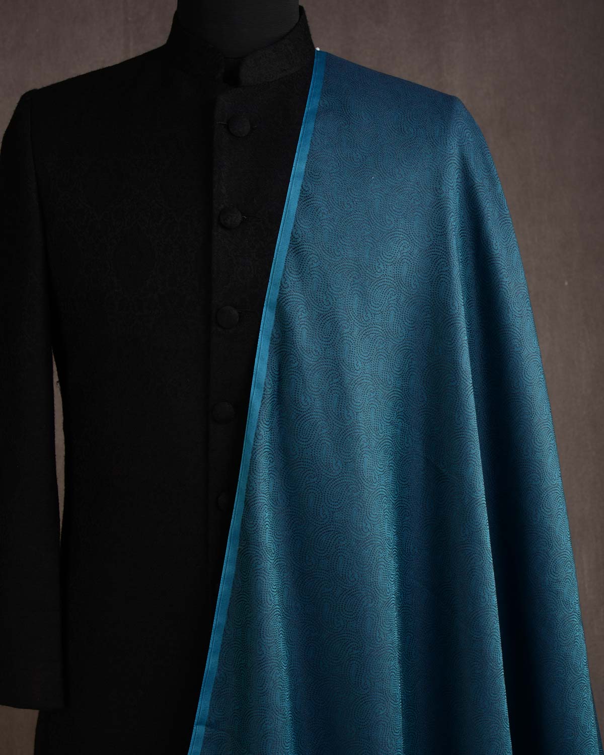 Shot Blue-Green Dotted Paisley Tanchoi Woven Poly Cotton Silk Banarasi Fabric-HolyWeaves