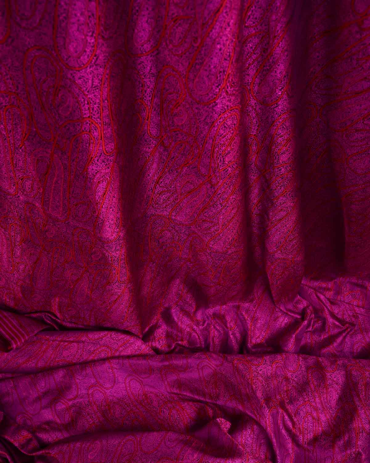 Shot Red-Pink On Purple Badi Kairy Satin Tanchoi Handwoven Katan Silk Banarasi Fabric-HolyWeaves