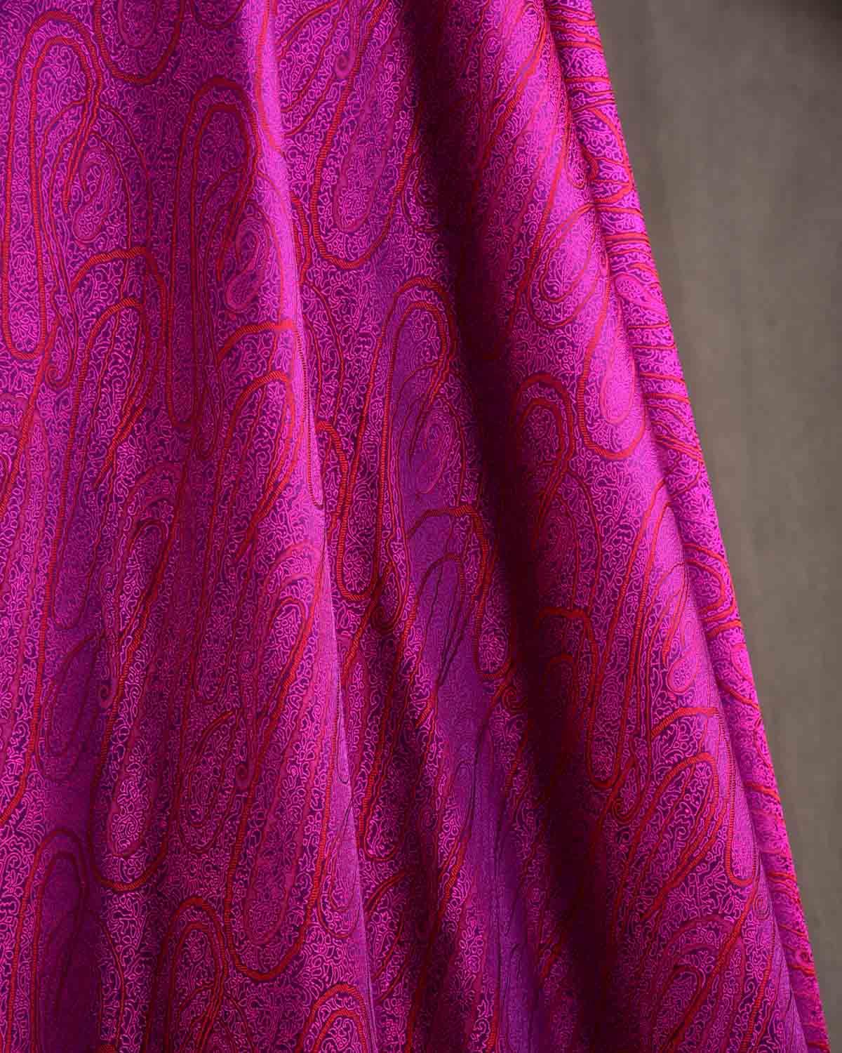 Shot Red-Pink On Purple Badi Kairy Satin Tanchoi Handwoven Katan Silk Banarasi Fabric-HolyWeaves