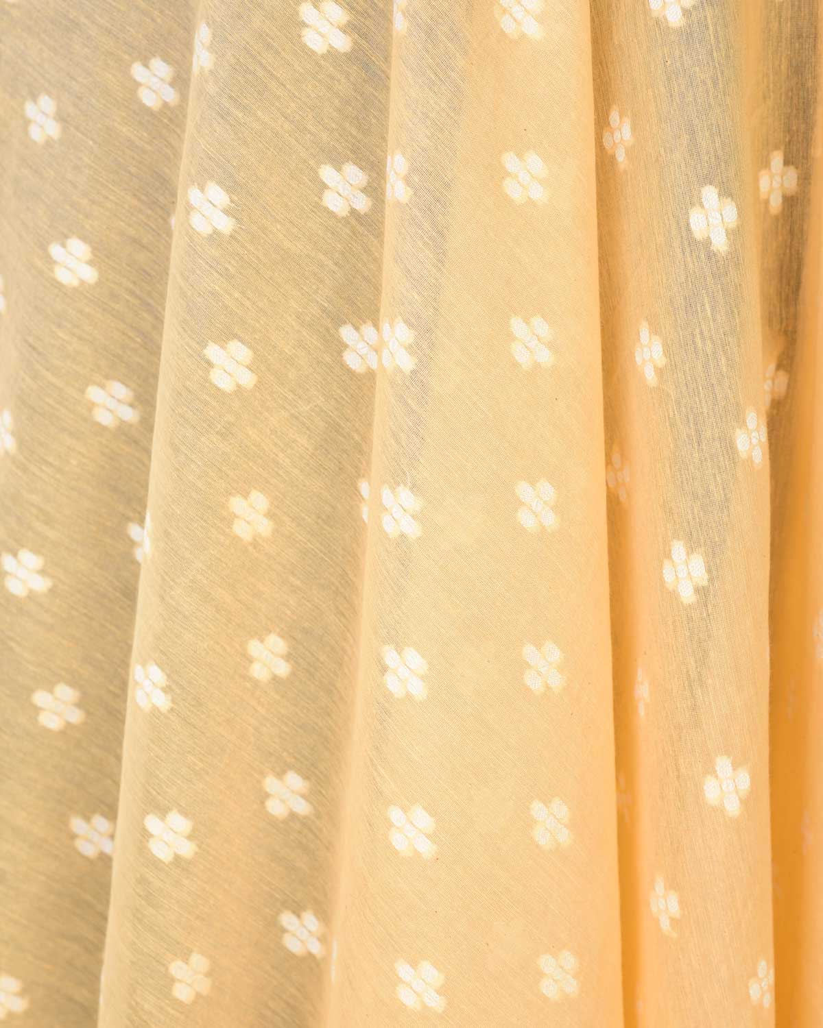 Mellow Yellow Resham Buti Cutwork Brocade Woven Cotton Silk Banarasi Fabric-HolyWeaves