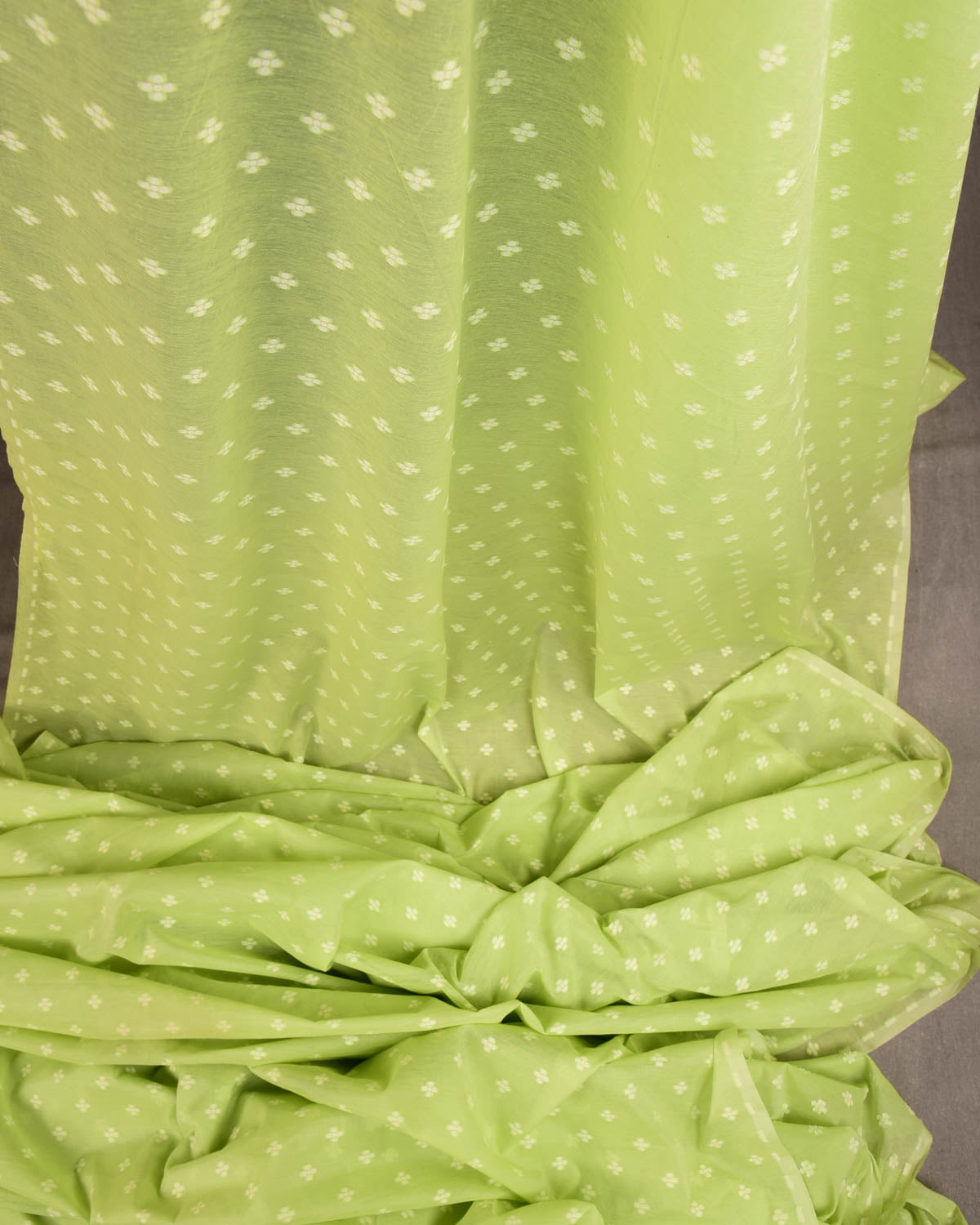 Sage Green Resham Buti Cutwork Brocade Woven Cotton Silk Banarasi Fabric-HolyWeaves