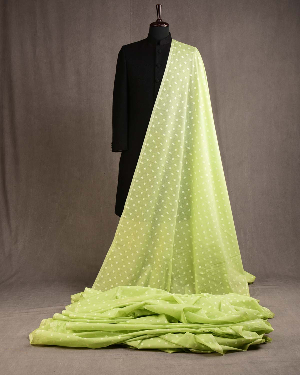 Sage Green Resham Buti Cutwork Brocade Woven Cotton Silk Banarasi Fabric-HolyWeaves