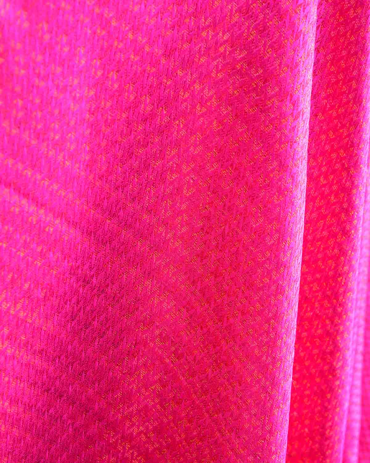 Multi-color Fuchsia Pink Multi-Color Herring Bone Satin Tanchoi Handwoven Katan Silk Banarasi Fabric-HolyWeaves