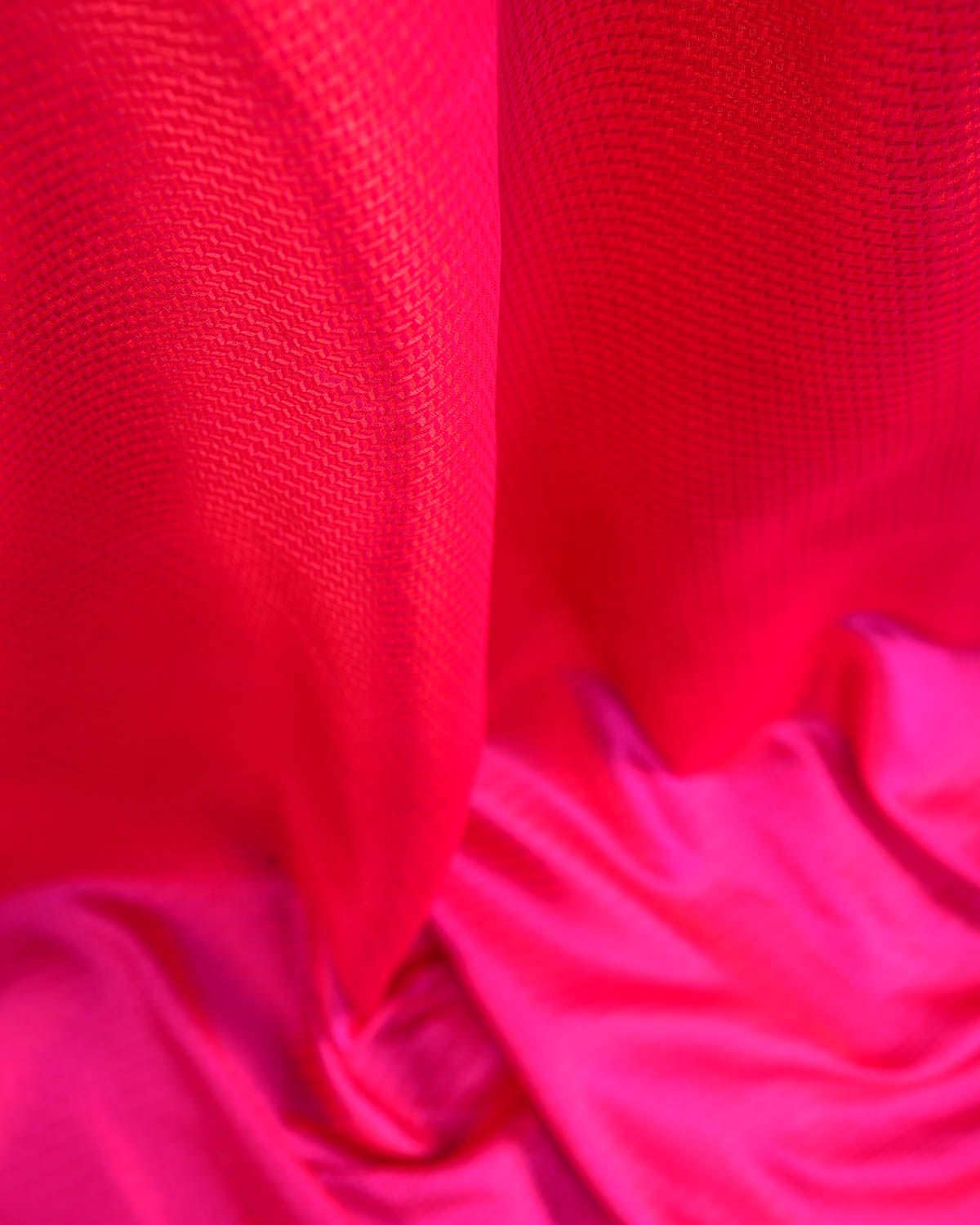 Red-Pink Herring Bone Satin Tanchoi Handwoven Katan Silk Banarasi Fabric-HolyWeaves