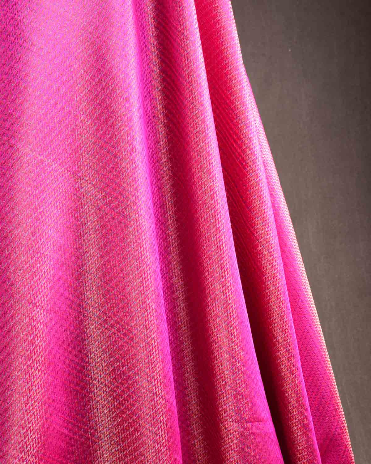 Matallic Varigated Pink Gold & Silver Multi-Color Herring Bone Satin Tanchoi Handwoven Katan Silk Banarasi Fabric-HolyWeaves