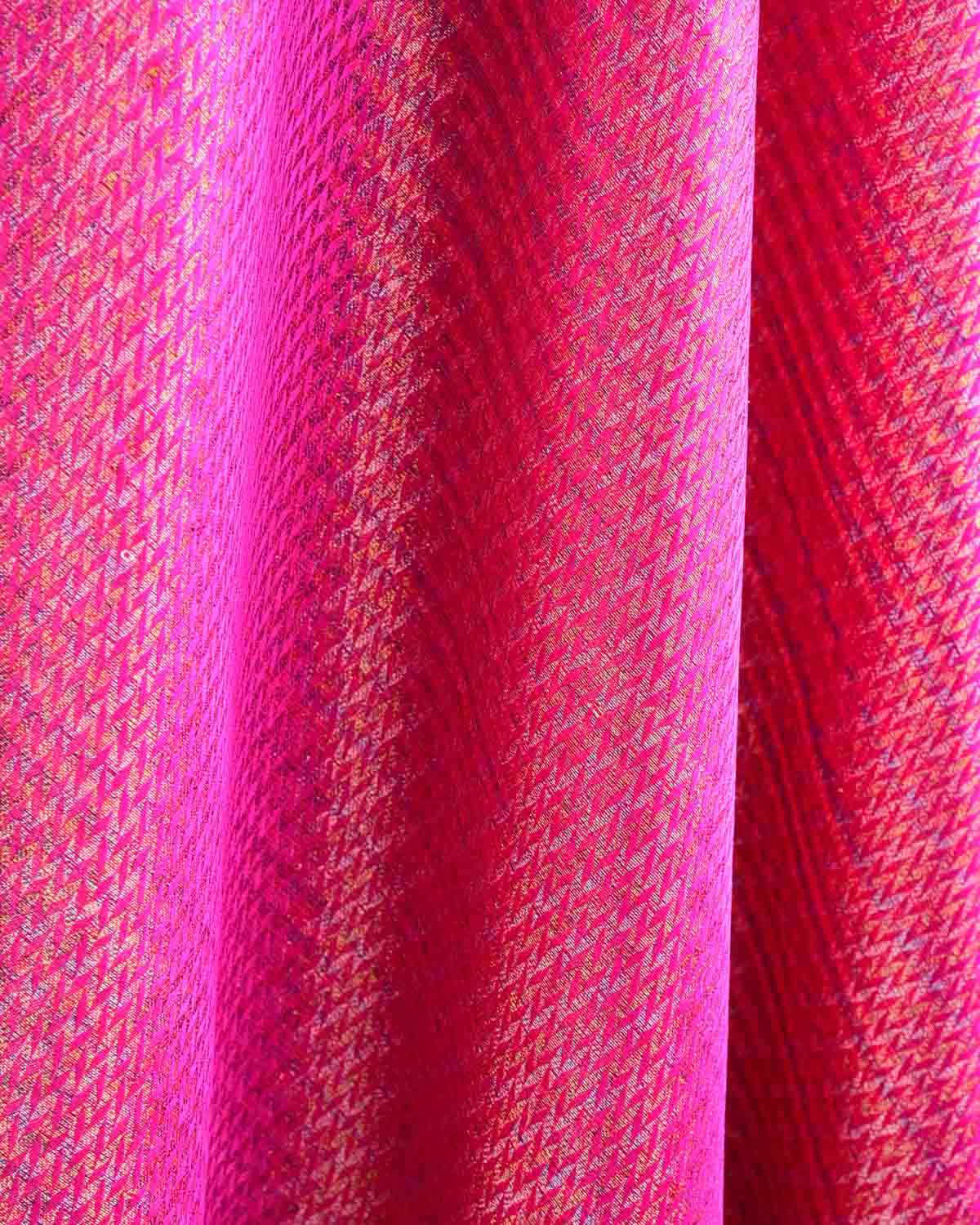 Matallic Varigated Pink Gold & Silver Multi-Color Herring Bone Satin Tanchoi Handwoven Katan Silk Banarasi Fabric-HolyWeaves
