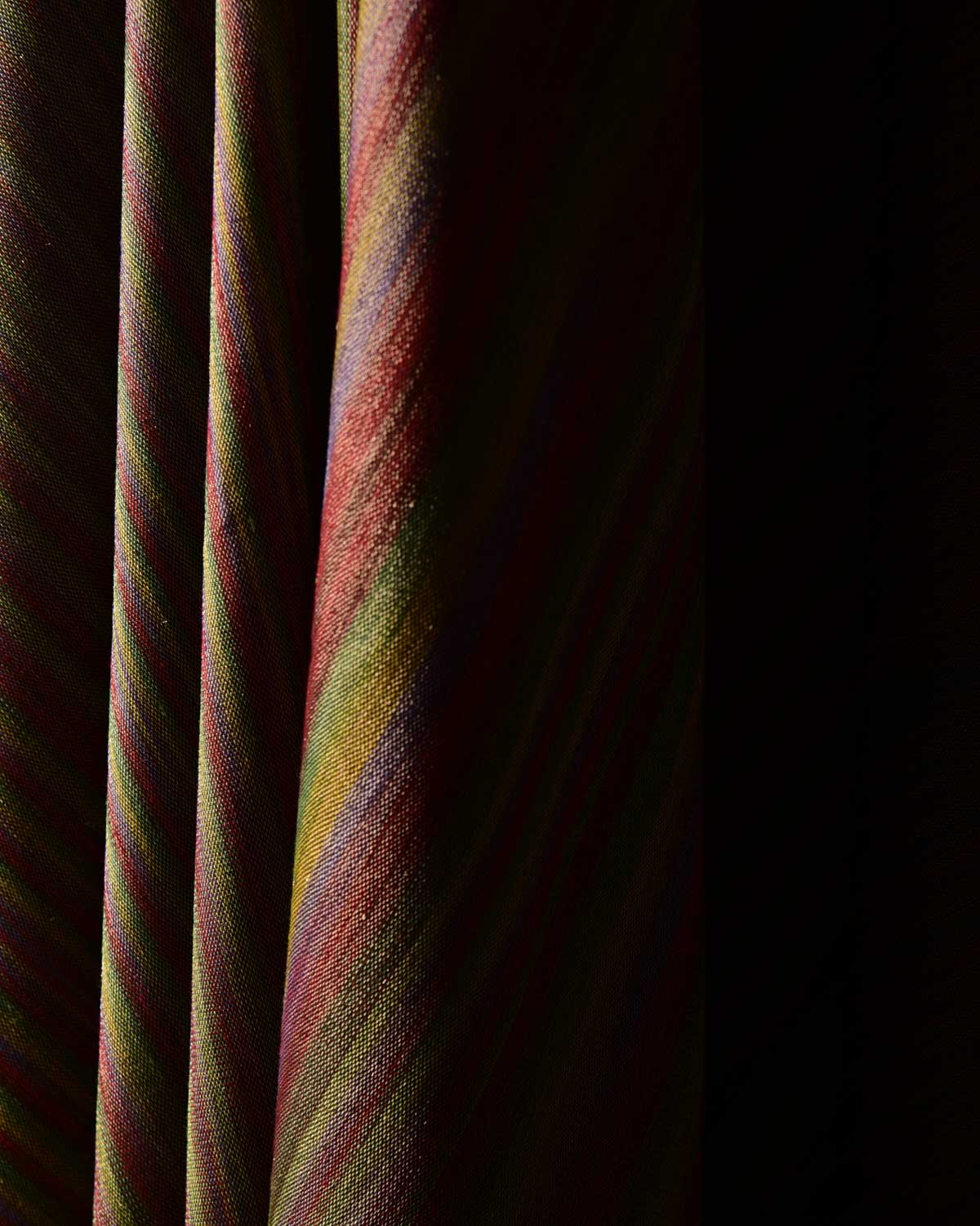 Variegated Multi-color Brocade Handwoven Silk Wool Tissue Banarasi Fabric-HolyWeaves