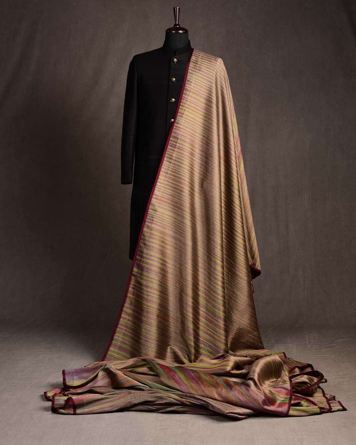 Variegated Multi-color Brocade Handwoven Silk Wool Tissue Banarasi Fabric-HolyWeaves