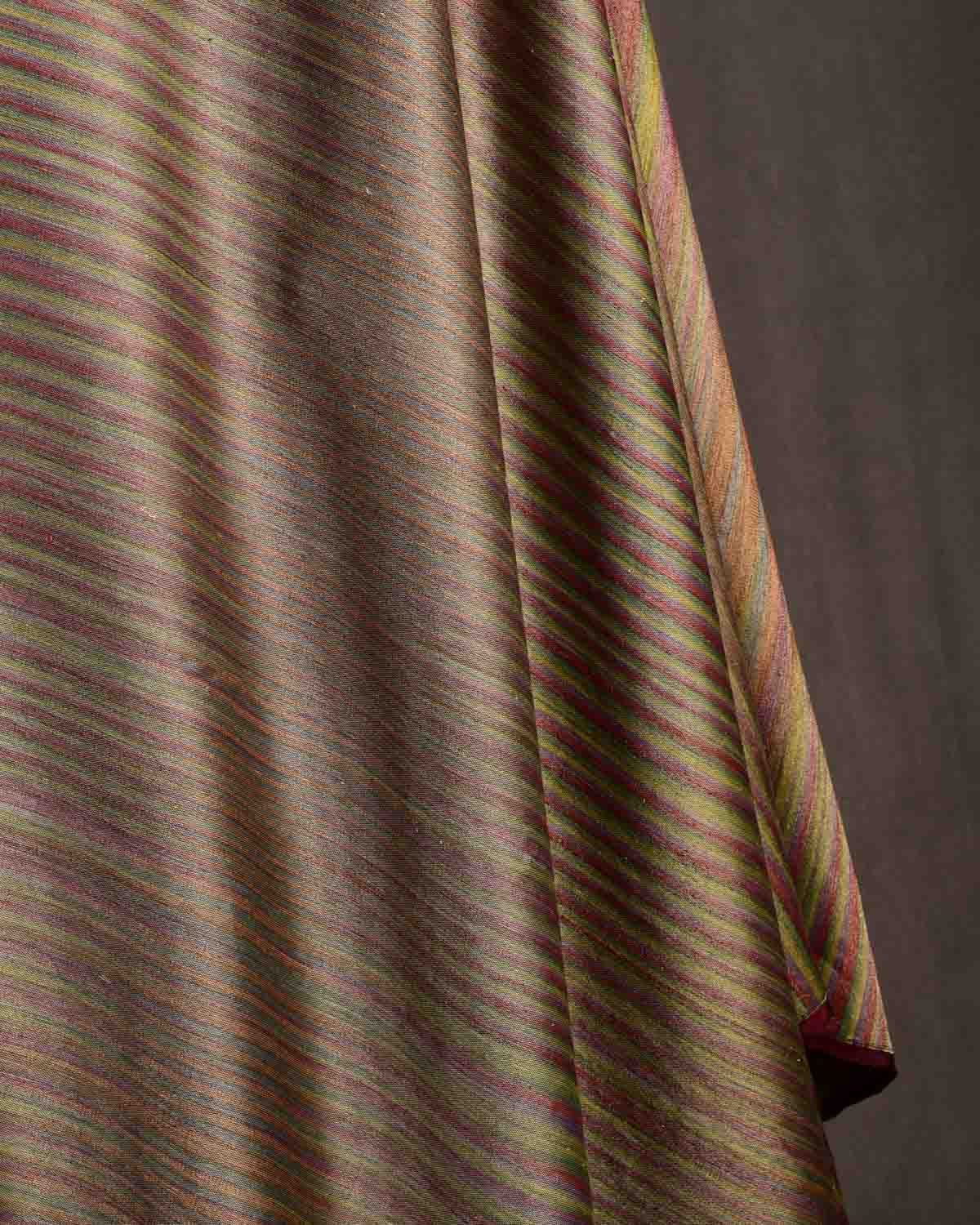 Variegated Multi-color Brocade Handwoven Silk Wool Tissue Banarasi Fabric-HolyWeaves