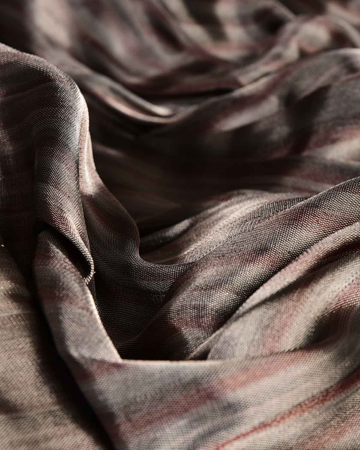 Variegated Metallic Silver Brocade Handwoven Silk Tissue Banarasi Fabric-HolyWeaves