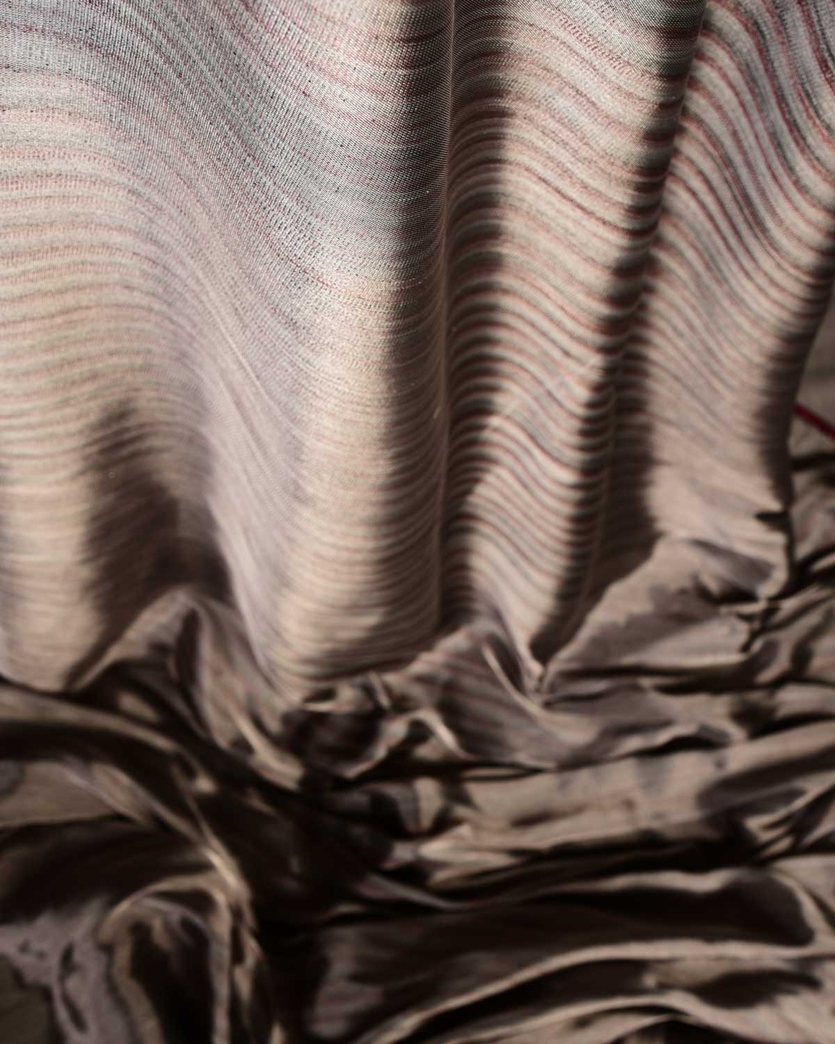 Variegated Metallic Silver Brocade Handwoven Silk Tissue Banarasi Fabric-HolyWeaves