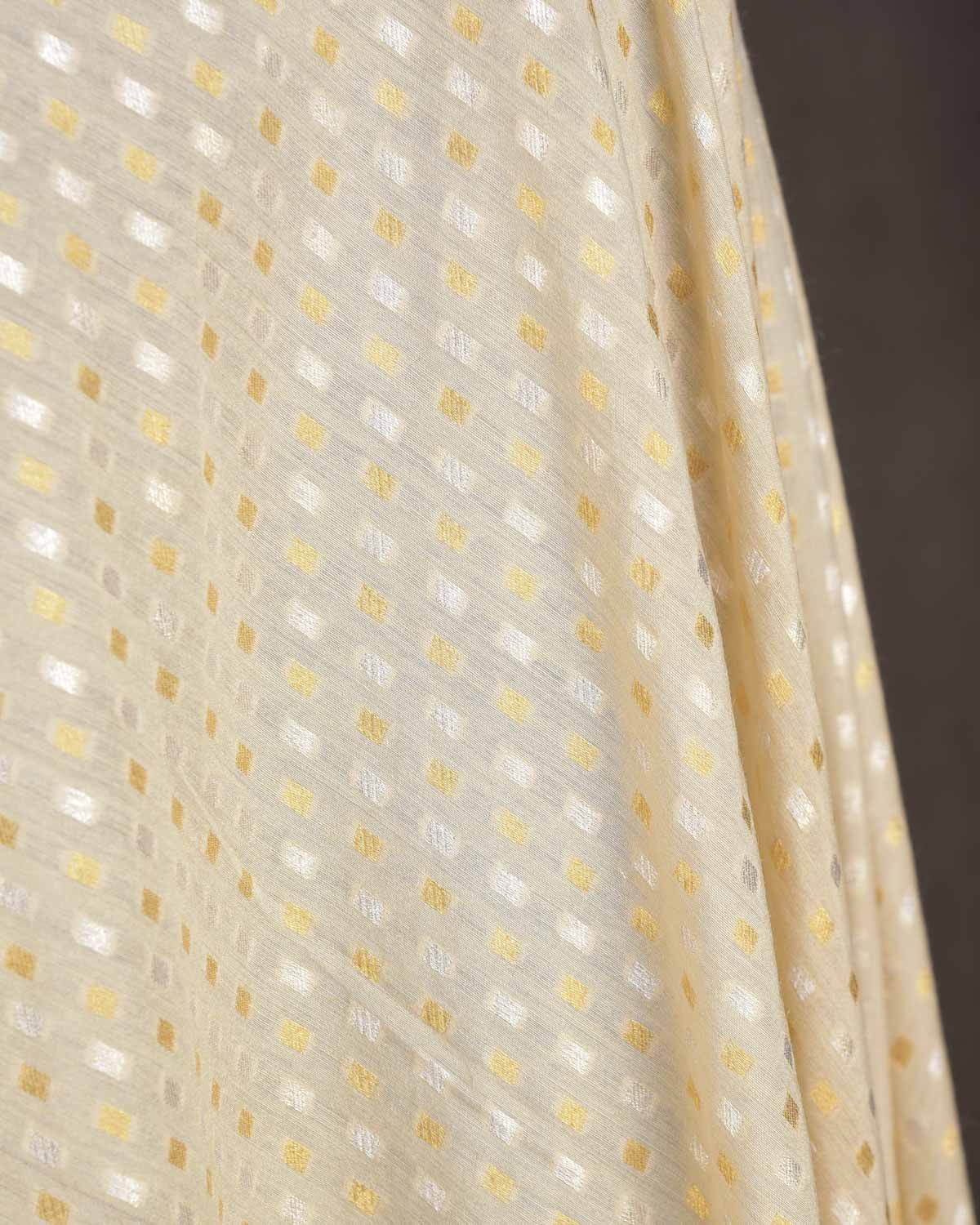 Beige Dotted Gold & Silver Zari Cutwork Brocade Handwoven Muga Georgette Banarasi Fabric-HolyWeaves