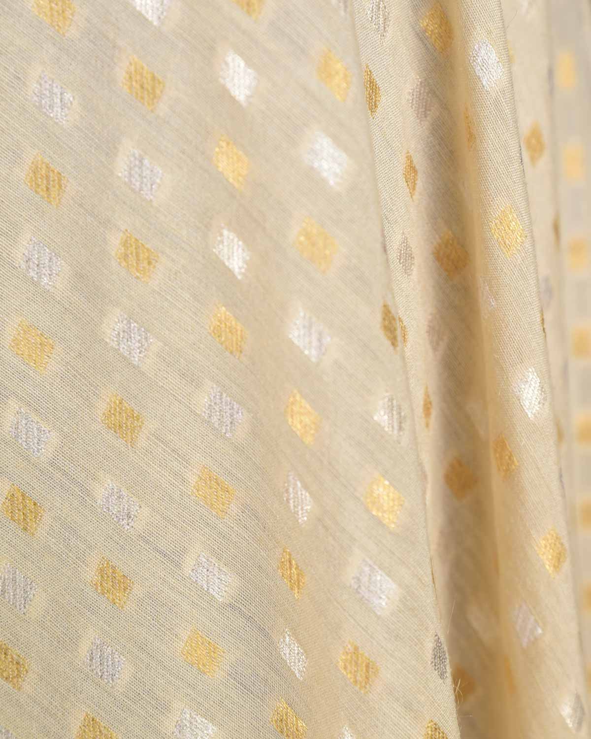Beige Dotted Gold & Silver Zari Cutwork Brocade Handwoven Muga Georgette Banarasi Fabric-HolyWeaves