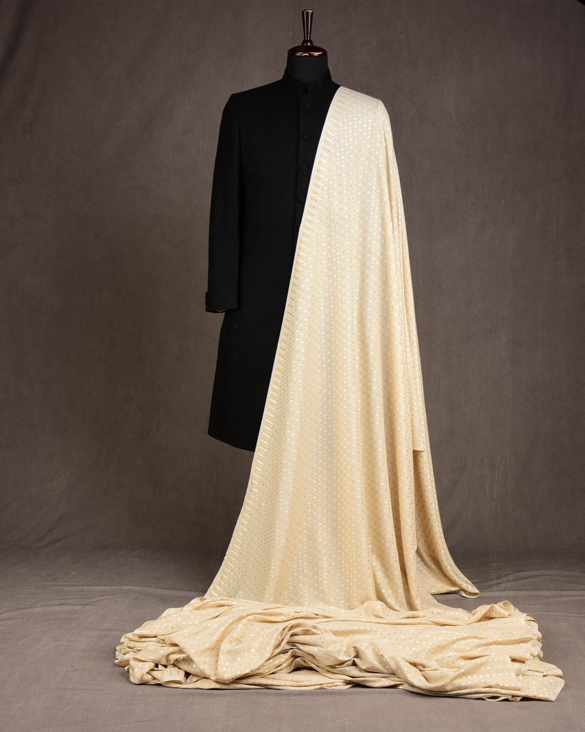 Beige Dotted Gold & Silver Zari Cutwork Brocade Handwoven Muga Georgette Banarasi Fabric-HolyWeaves