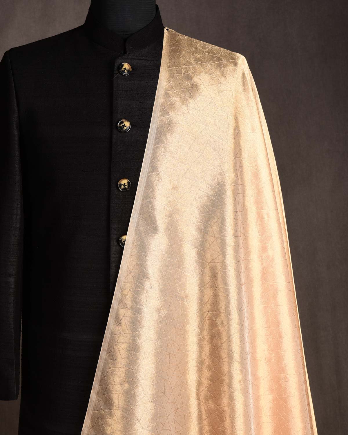 Metallic Gold Zari Abstract Geometry Brocade Woven Kora Tissue Banarasi Fabric-HolyWeaves