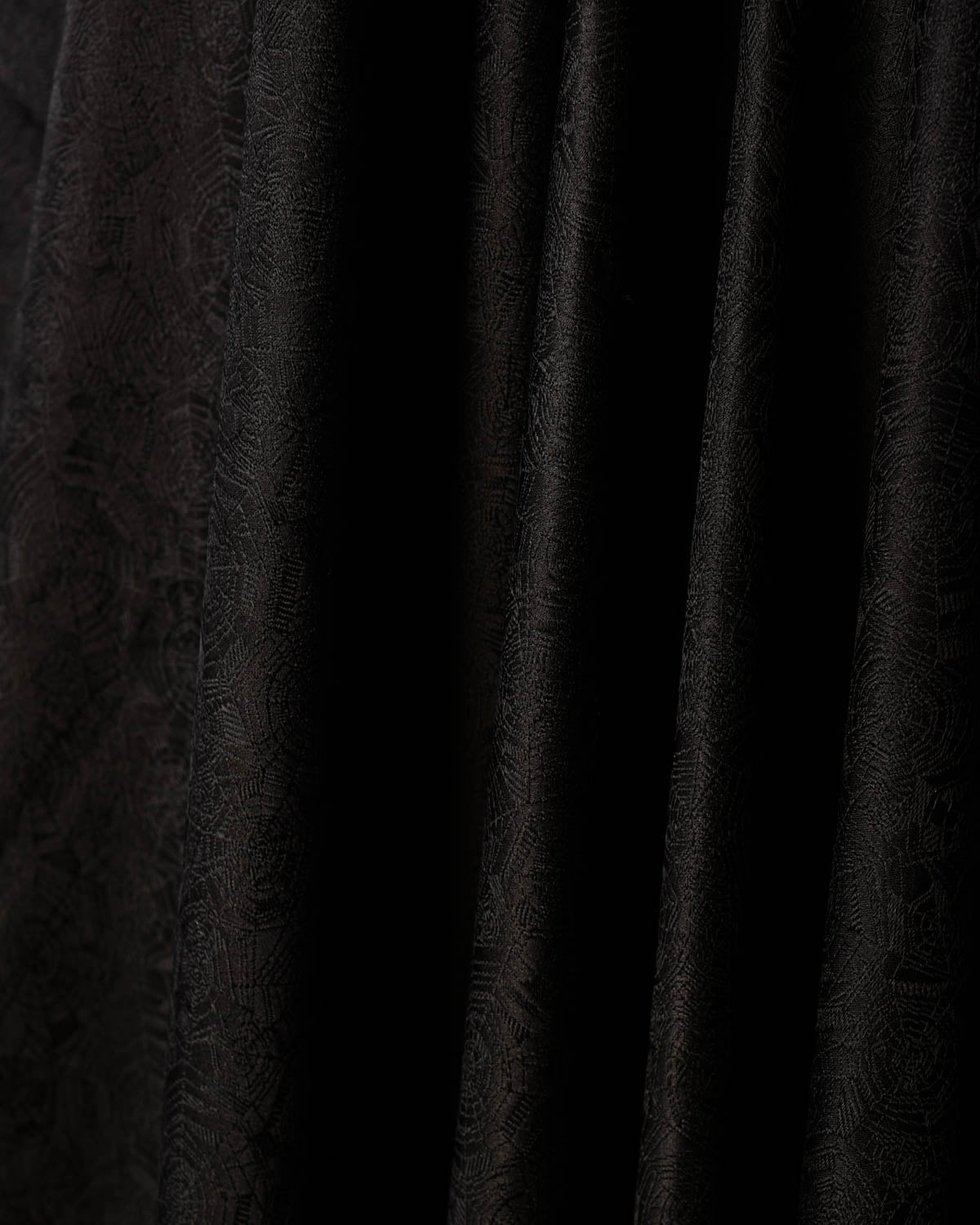 Black WATERMARK Spider Web Satin Tanchoi Handwoven Katan Silk Banarasi Fabric-HolyWeaves