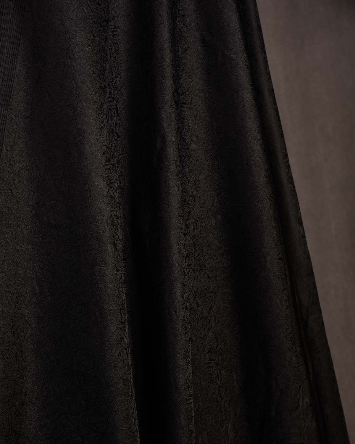 Black WATERMARK Spider Web Satin Tanchoi Handwoven Katan Silk Banarasi Fabric-HolyWeaves