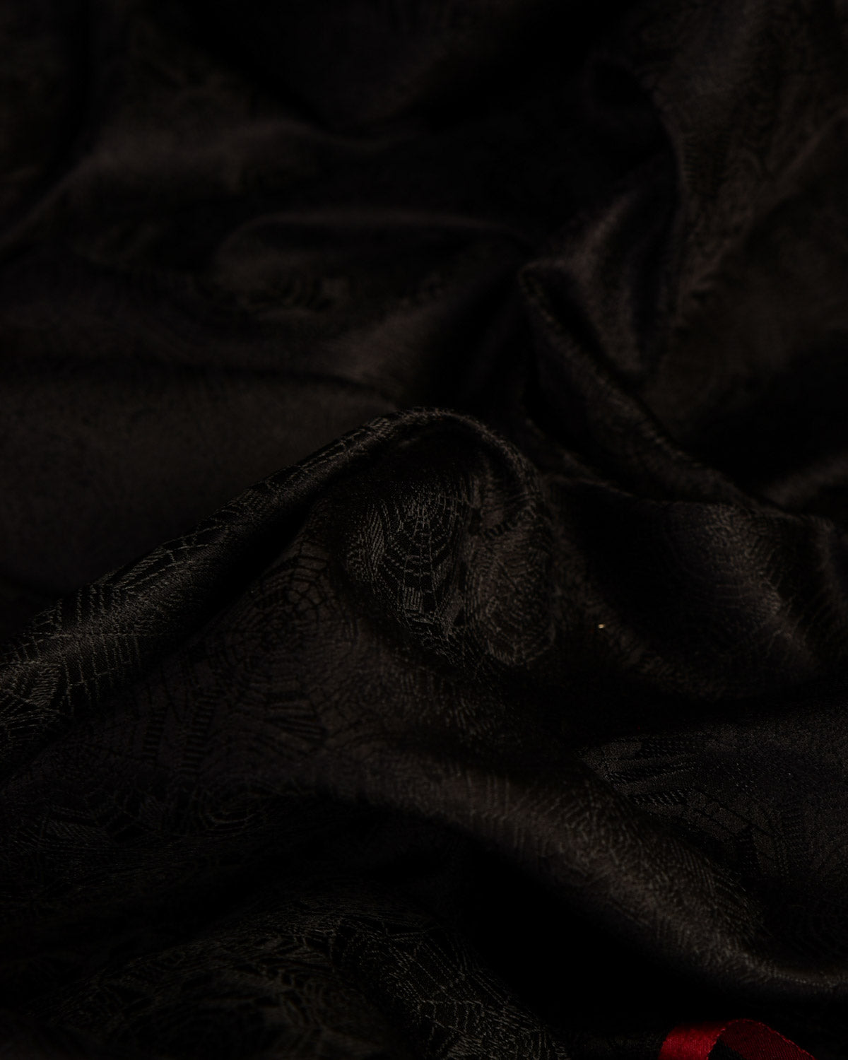 Black WATERMARK Spider Web Satin Tanchoi Handwoven Katan Silk Banarasi Fabric-HolyWeaves