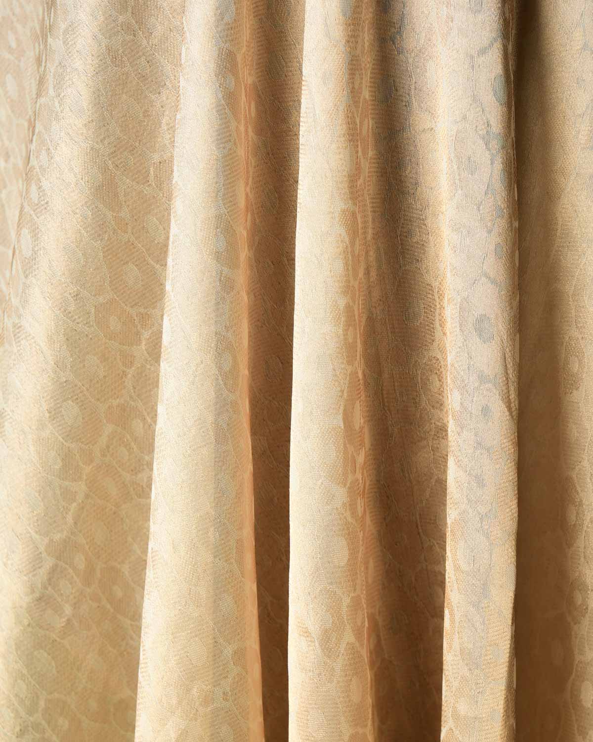 Metallic Cream Gold Zari Abstract Geometric Brocade Woven Kora Silk Banarasi Fabric-HolyWeaves