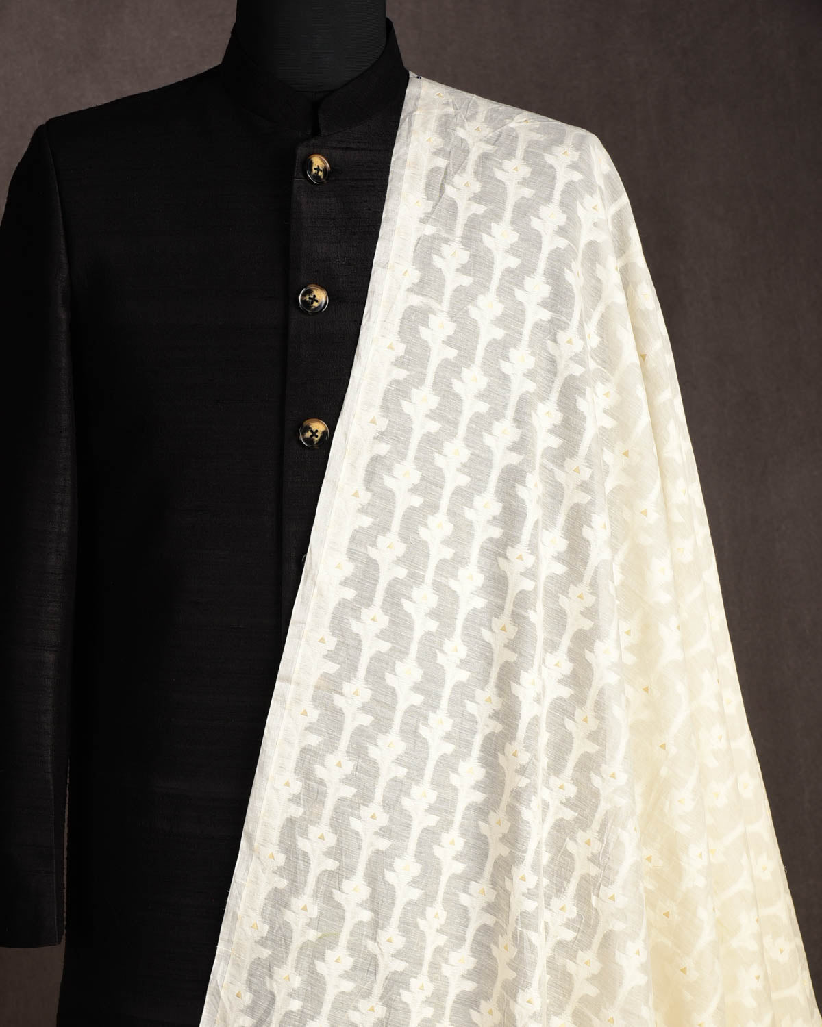 Ivory White Resham & Zari Cutwork Brocade Woven Cotton Silk Banarasi Fabric-HolyWeaves