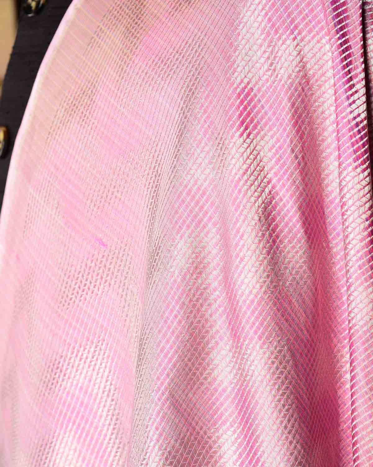 Multi-color Chevron Brocade Handwoven Katan Silk Banarasi Fabric-HolyWeaves