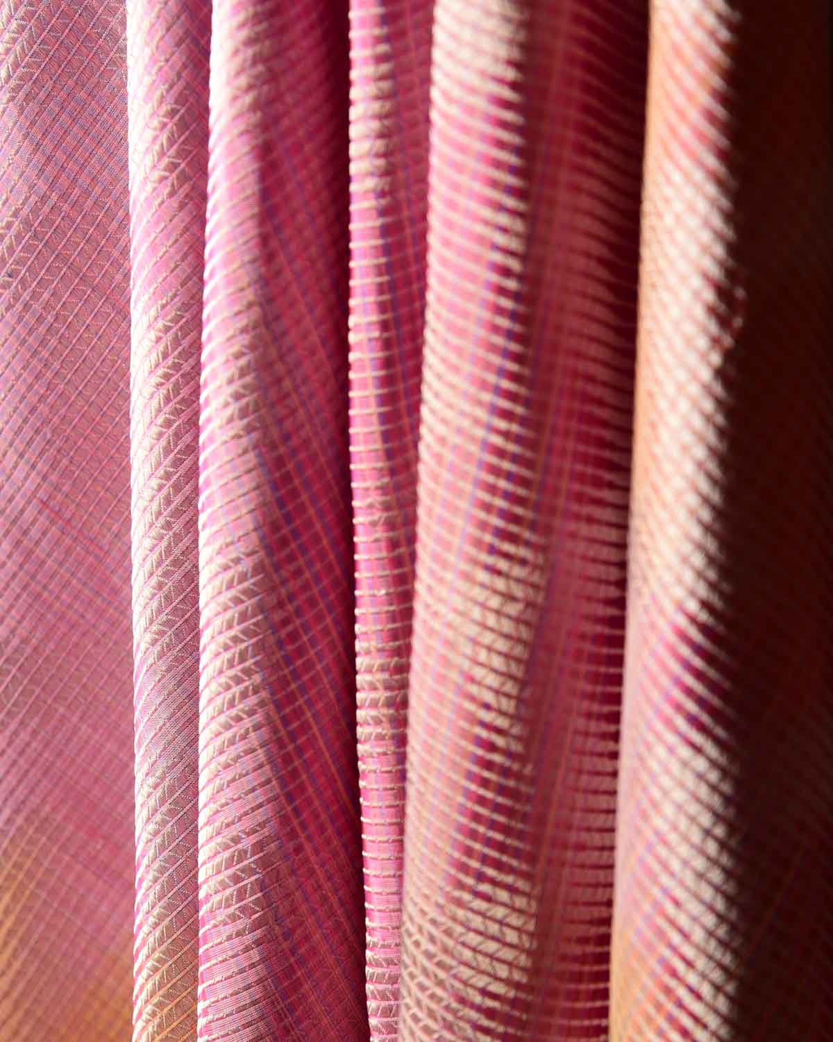 Multi-color Chevron Brocade Handwoven Katan Silk Banarasi Fabric-HolyWeaves