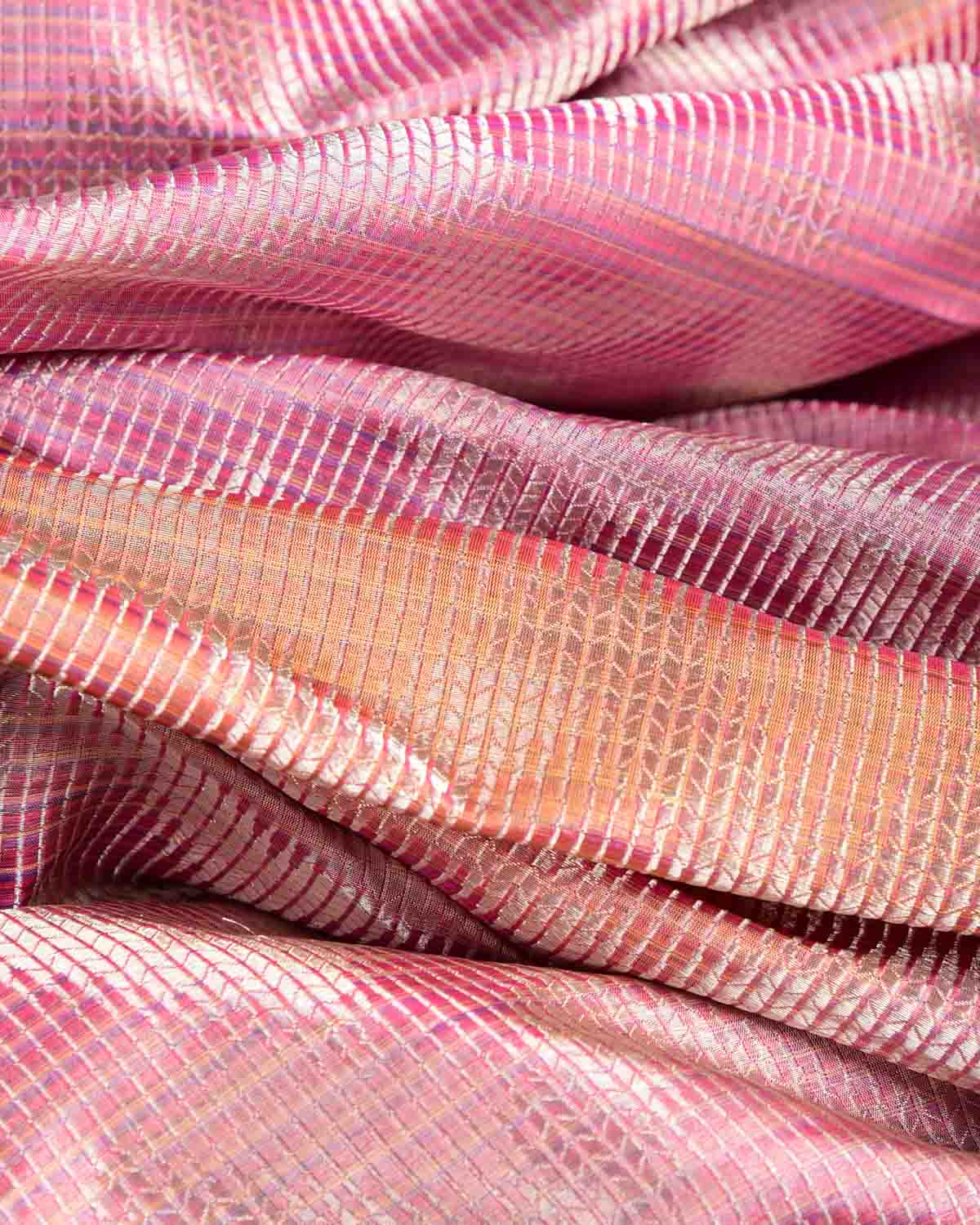 Multi-color Chevron Brocade Handwoven Katan Silk Banarasi Fabric-HolyWeaves