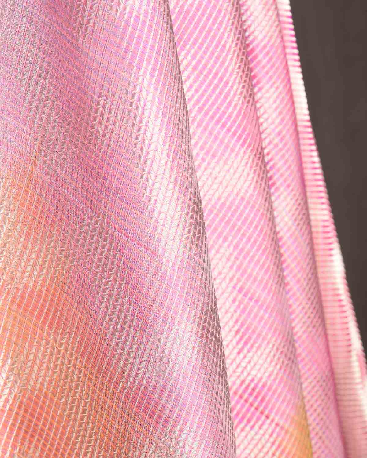 Multi-color Chevron Brocade Handwoven Katan Silk Banarasi Fabric-HolyWeaves