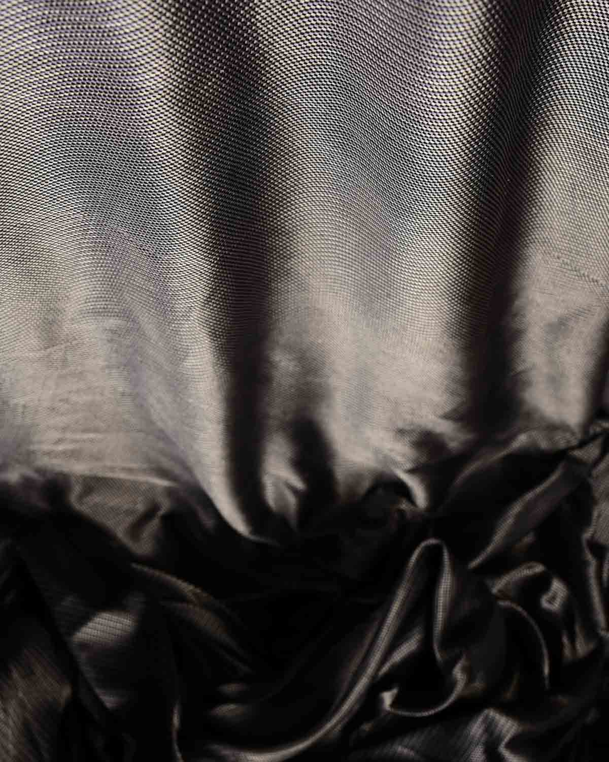 Metallic Black Carbon Fiber Satin Tanchoi Handwoven Katan Silk Banarasi Fabric-HolyWeaves