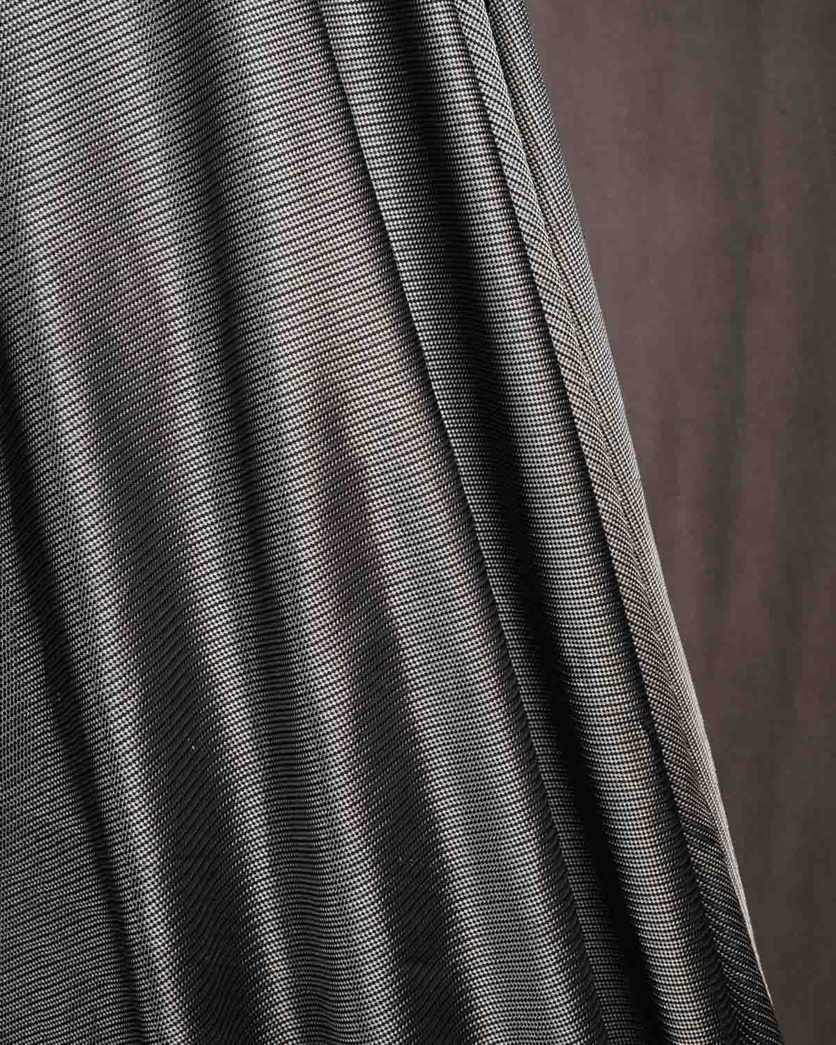 Metallic Black Carbon Fiber Satin Tanchoi Handwoven Katan Silk Banarasi Fabric-HolyWeaves