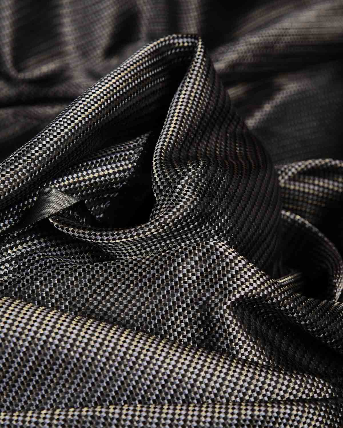 Metallic Black Carbon Fiber Satin Tanchoi Handwoven Katan Silk Banarasi Fabric-HolyWeaves