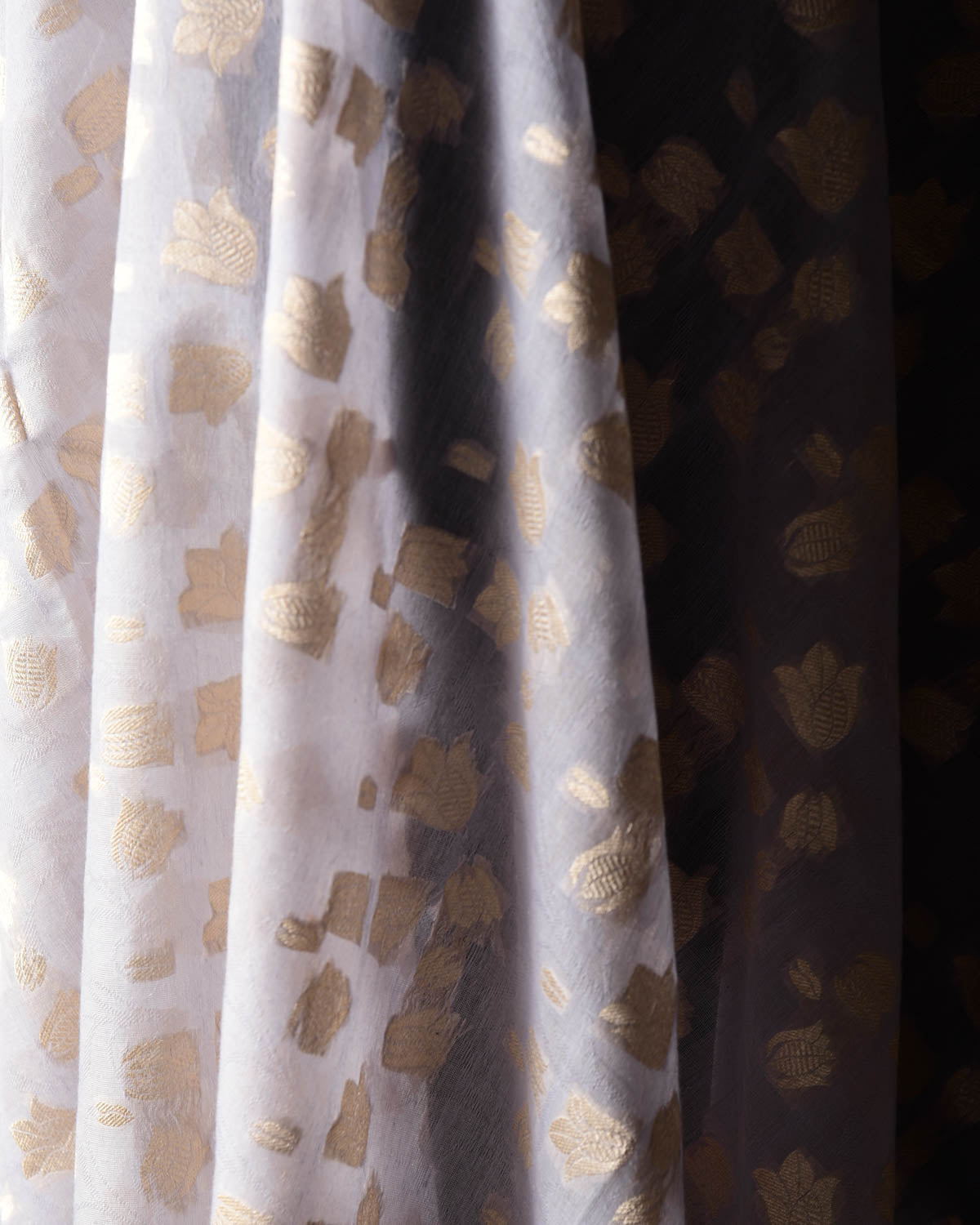Mauve Gold Zari Floral Cutwork Brocade Handwoven Cotton Silk Banarasi Fabric-HolyWeaves