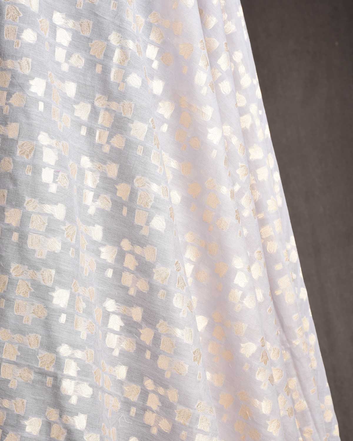 Mauve Gold Zari Floral Cutwork Brocade Handwoven Cotton Silk Banarasi Fabric-HolyWeaves