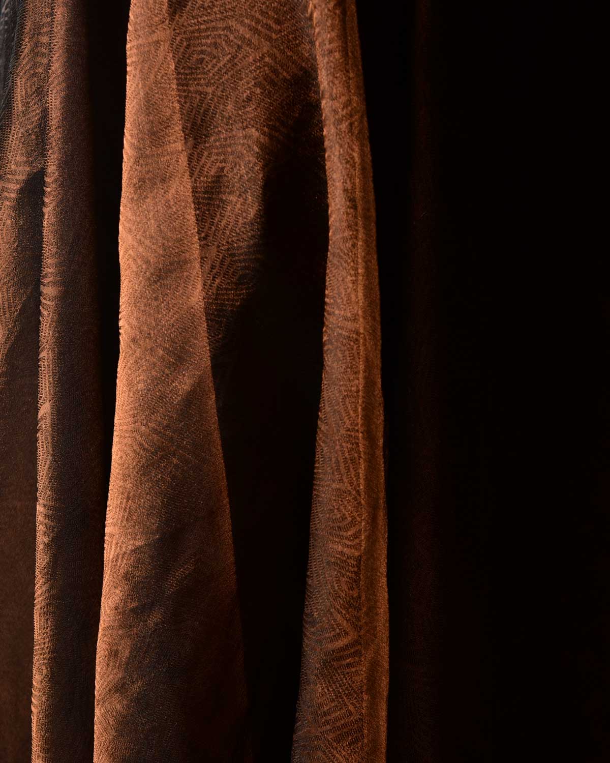 Metallic Amber Brown WATERMARK Ilusion Honeycomb Brocade Woven Kora Tissue Banarasi Fabric-HolyWeaves