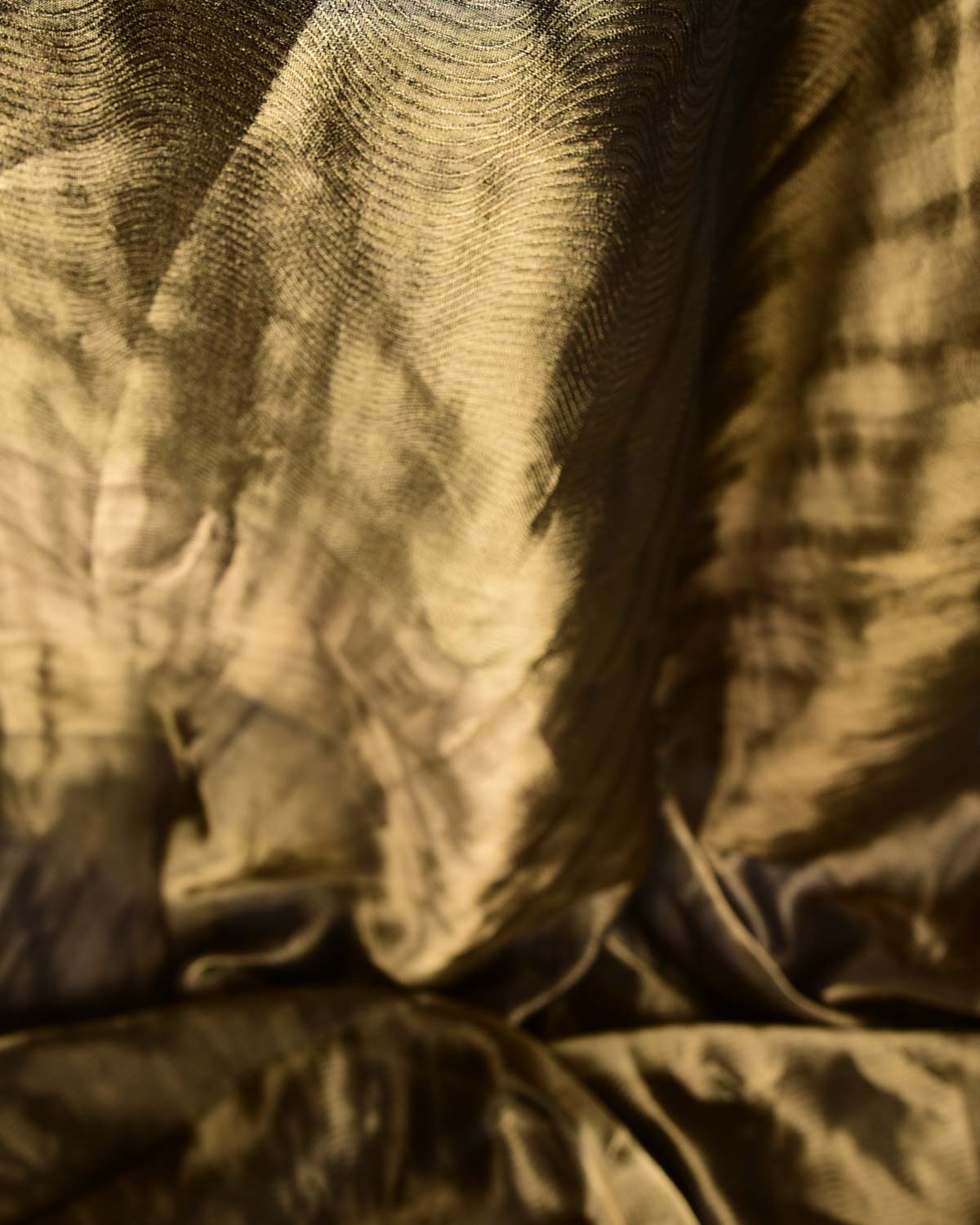 Metallic Antique Gold WATERMARK Scallop Brocade Woven Kora Tissue Banarasi Fabric-HolyWeaves