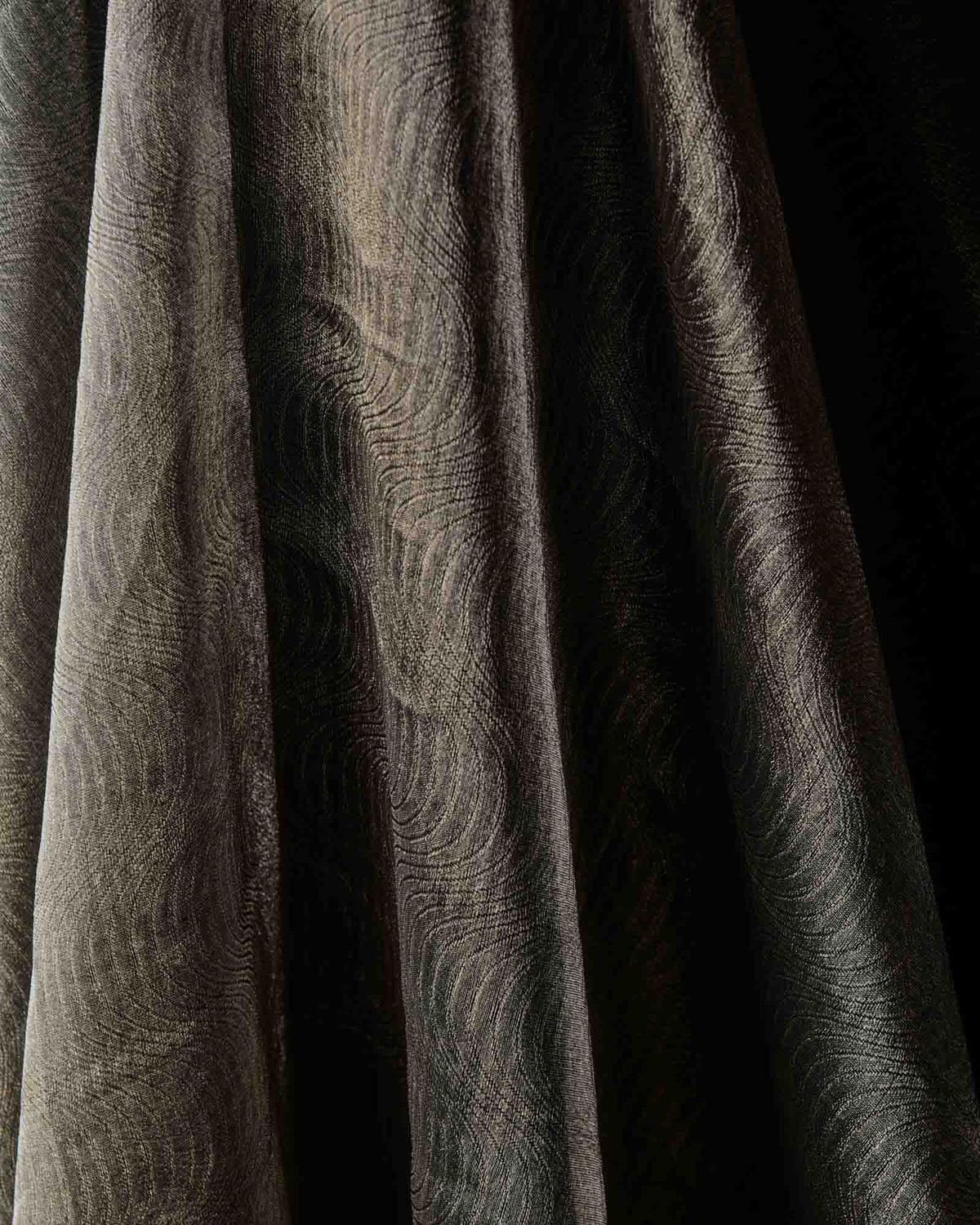 Metallic Gray WATERMARK Scallop Brocade Woven Kora Tissue Banarasi Fabric-HolyWeaves