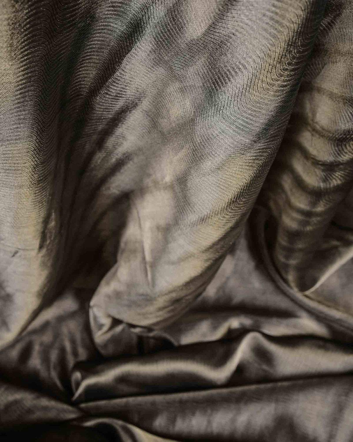Metallic Gray WATERMARK Scallop Brocade Woven Kora Tissue Banarasi Fabric-HolyWeaves