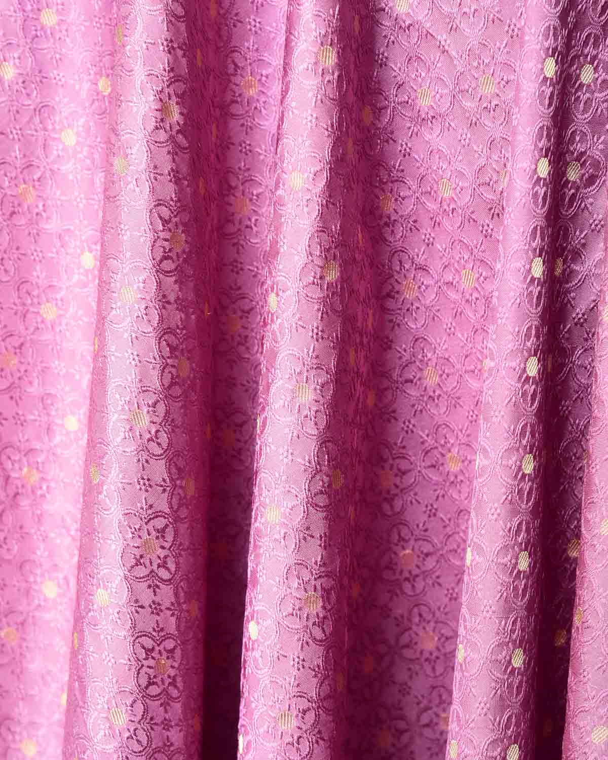 Mauve Gold Zari Satin Tanchoi Brocade Handwoven Katan Silk Banarasi Fabric-HolyWeaves
