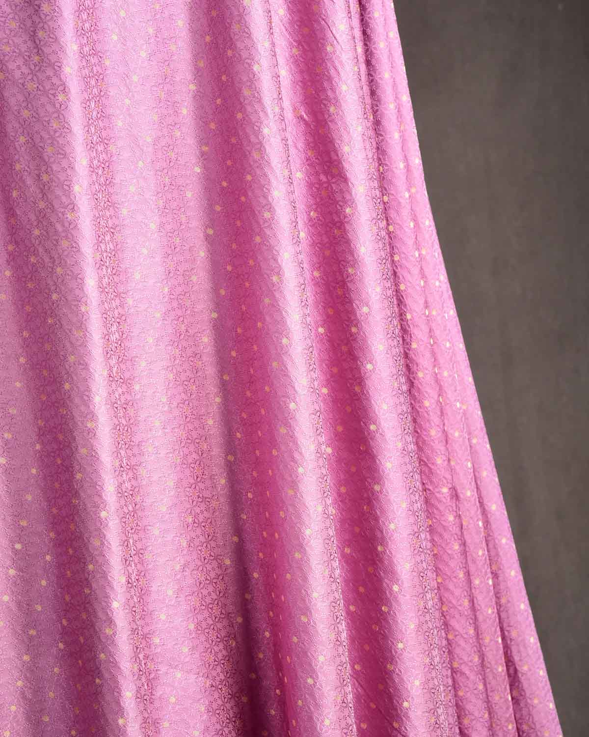Mauve Gold Zari Satin Tanchoi Brocade Handwoven Katan Silk Banarasi Fabric-HolyWeaves