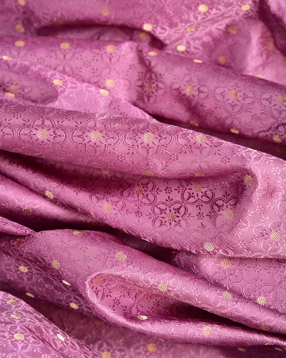 Mauve Gold Zari Satin Tanchoi Brocade Handwoven Katan Silk Banarasi Fabric-HolyWeaves