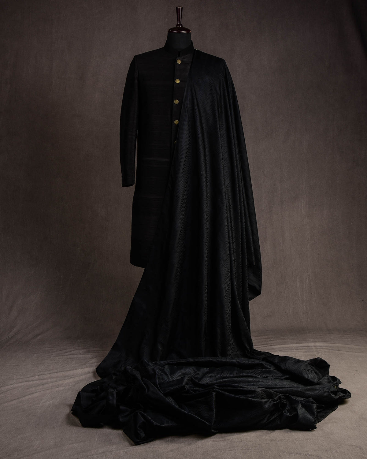 Black Illusion Scallop Satin Tanchoi Handwoven Katan Silk Banarasi Fabric-HolyWeaves