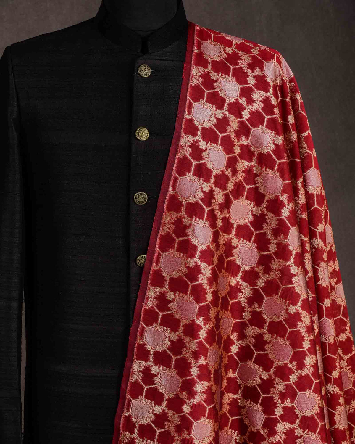 Maroon Gold & Silver Zari Jaal Cutwork Brocade Woven Cotton Silk Banarasi Fabric-HolyWeaves