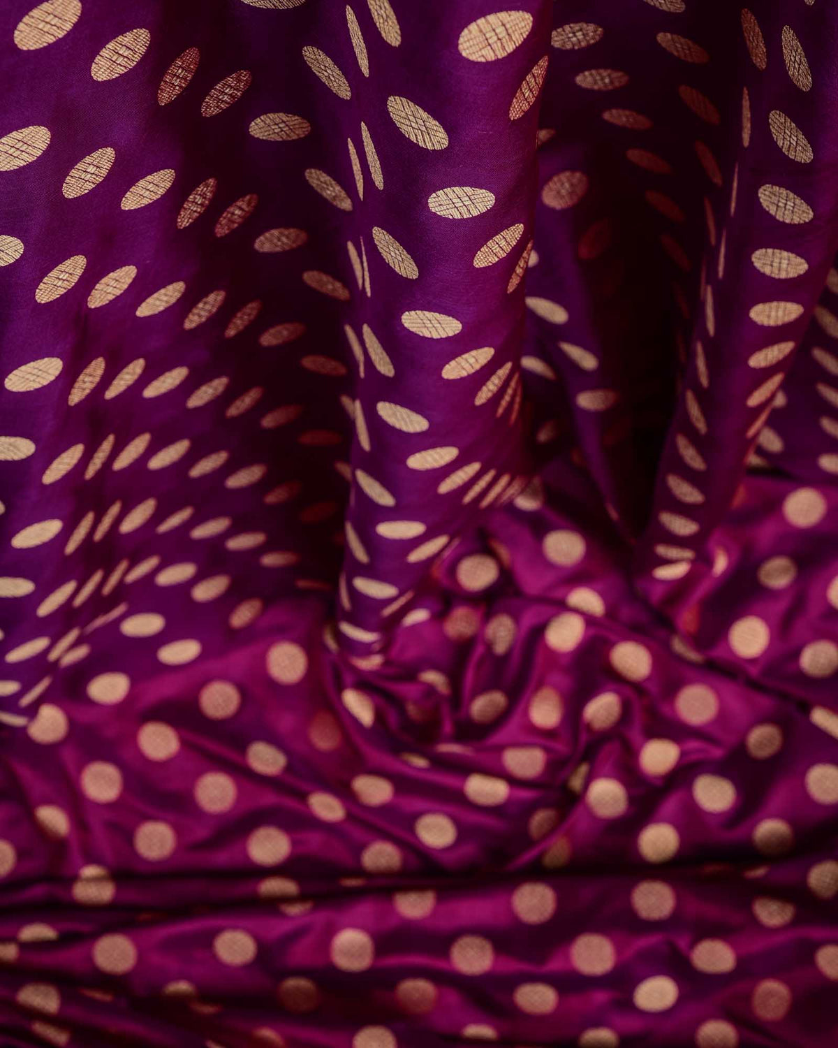 Purple Gold Zari Asharfi Buti Cutwork Brocade Handwoven Katan Silk Banarasi Fabric-HolyWeaves