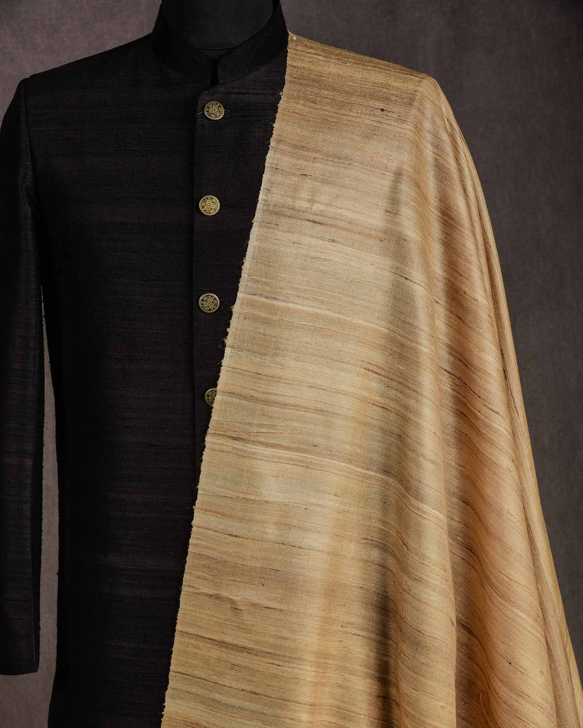Beige Handwoven Khichha Tasar Silk Fabric-HolyWeaves