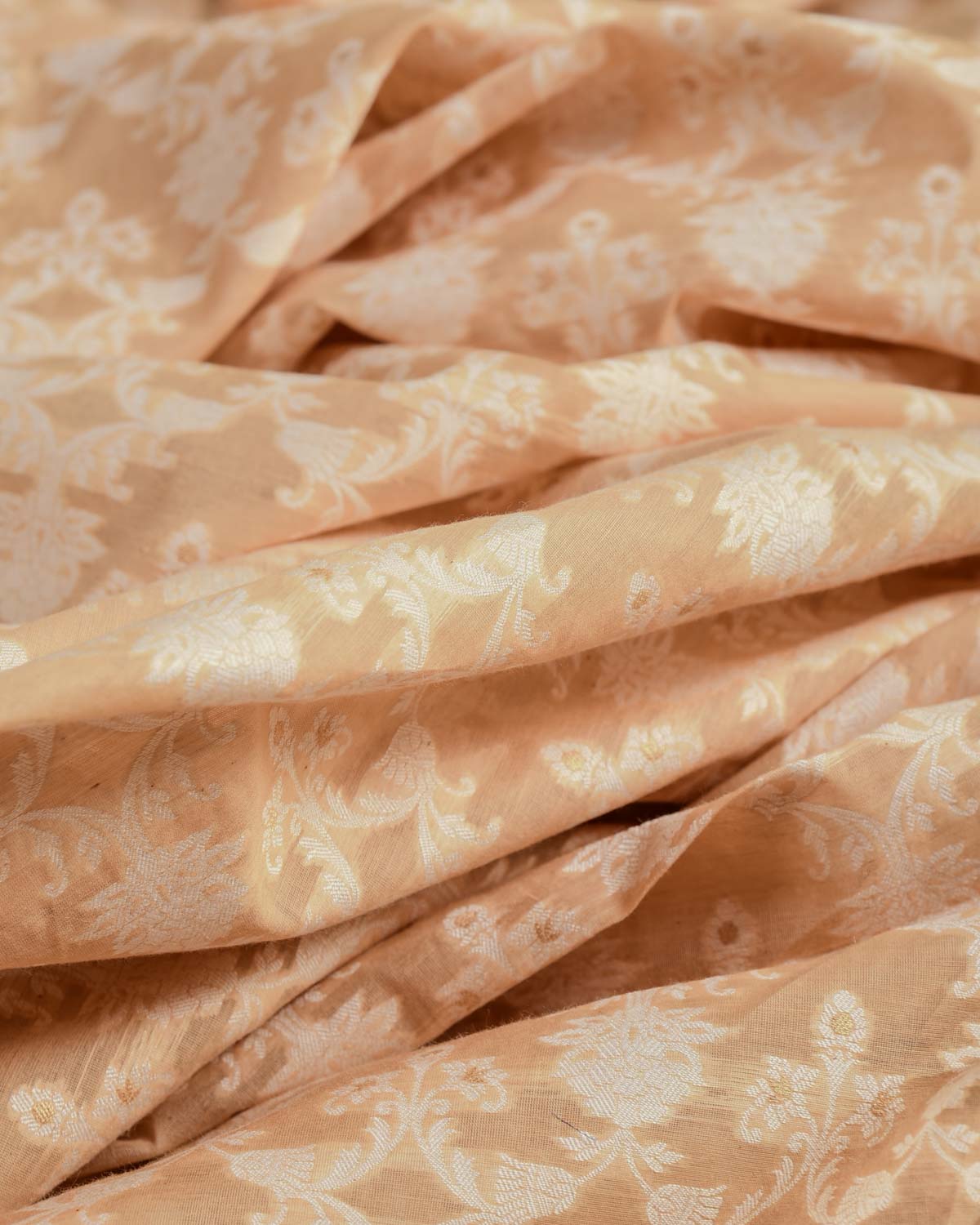 Beige Alfi Resham & Zari Jaal Cutwork Brocade Woven Cotton Silk Banarasi Fabric-HolyWeaves