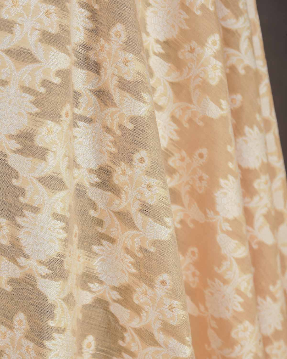 Beige Alfi Resham & Zari Jaal Cutwork Brocade Woven Cotton Silk Banarasi Fabric-HolyWeaves
