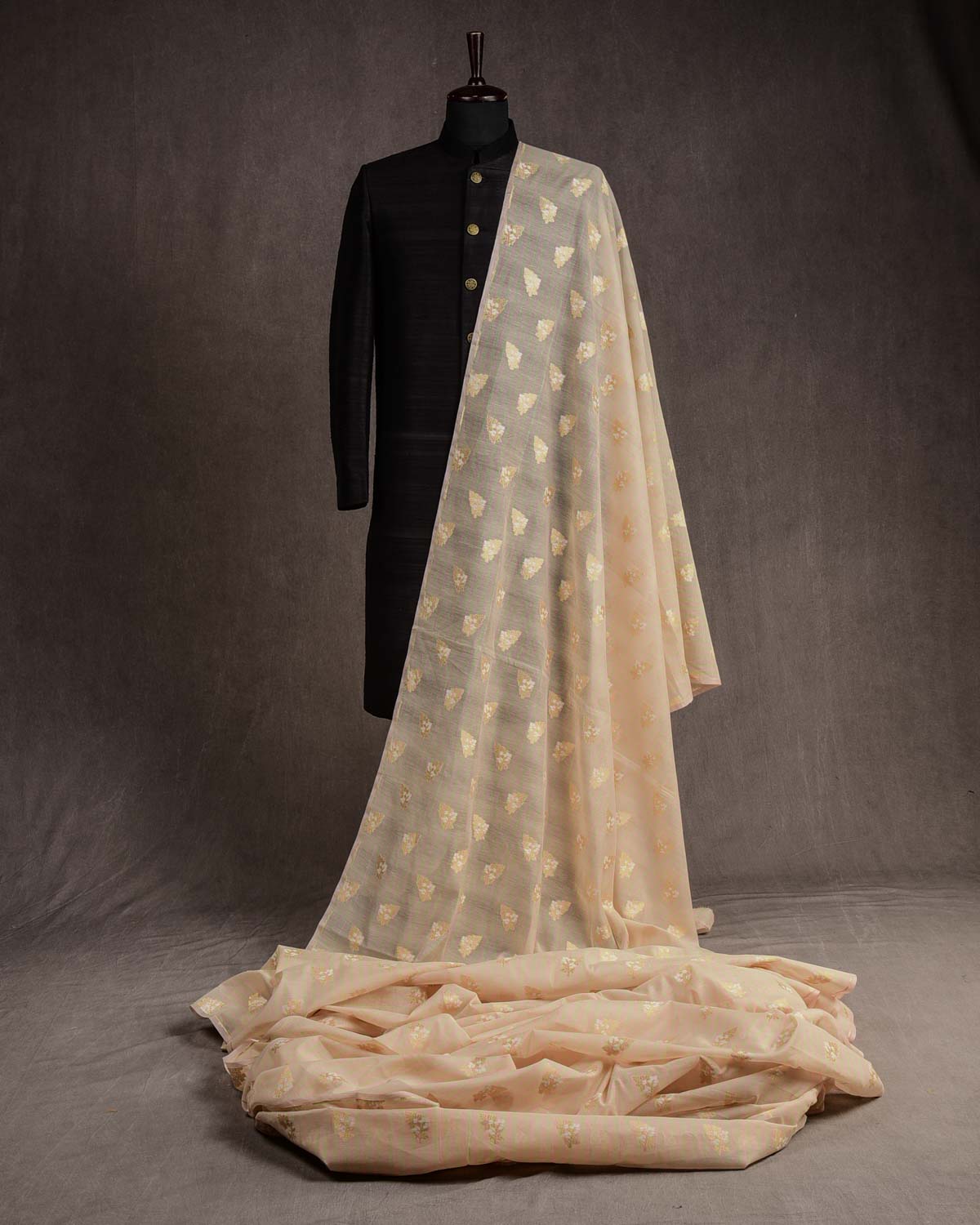 Striped Multi-color Alfi Resham & Zari Buti Cutwork Brocade Woven Cotton Silk Banarasi Fabric-HolyWeaves