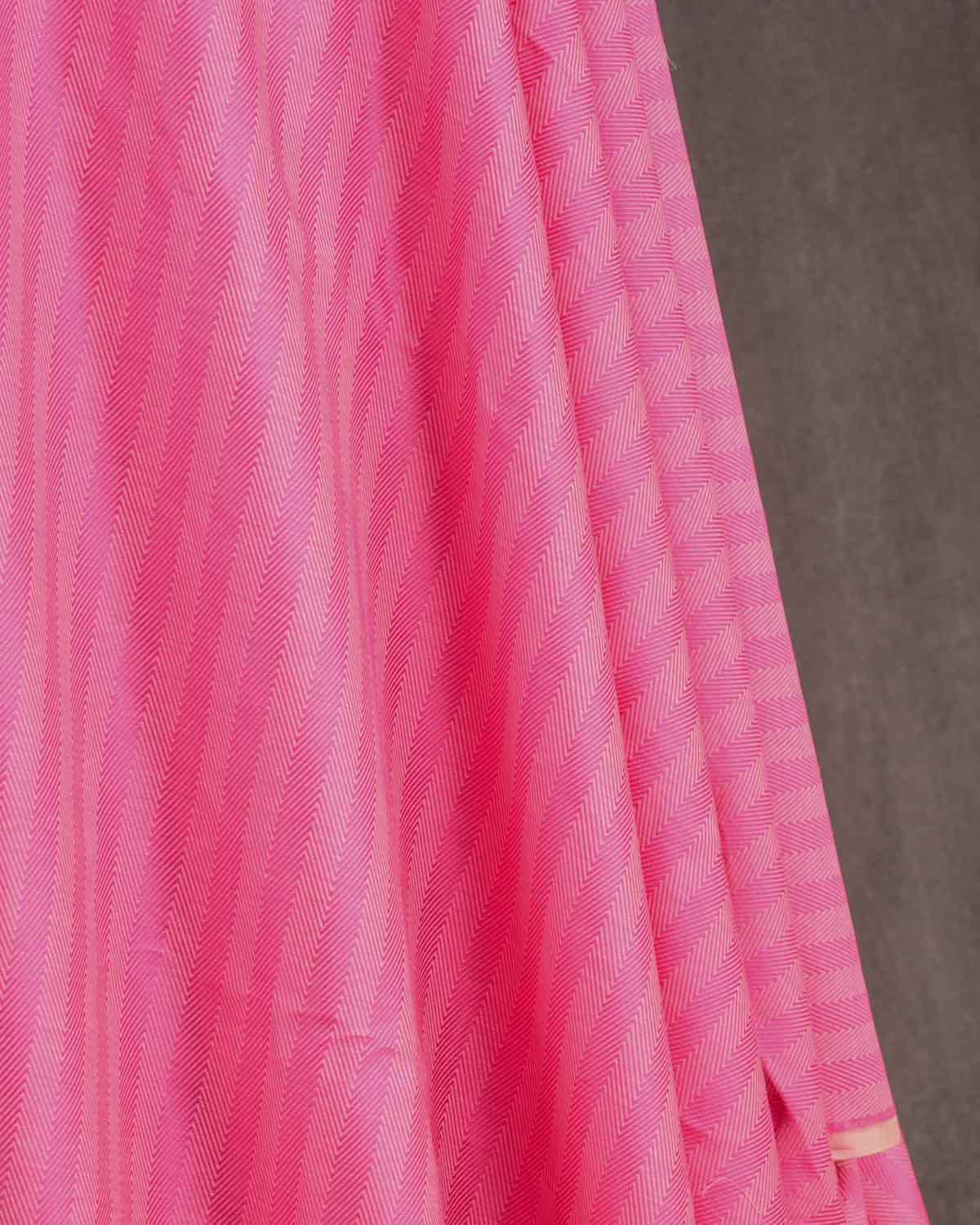 Pink Resham Chevron Stripes Brocade Woven Cotton Silk Banarasi Fabric-HolyWeaves